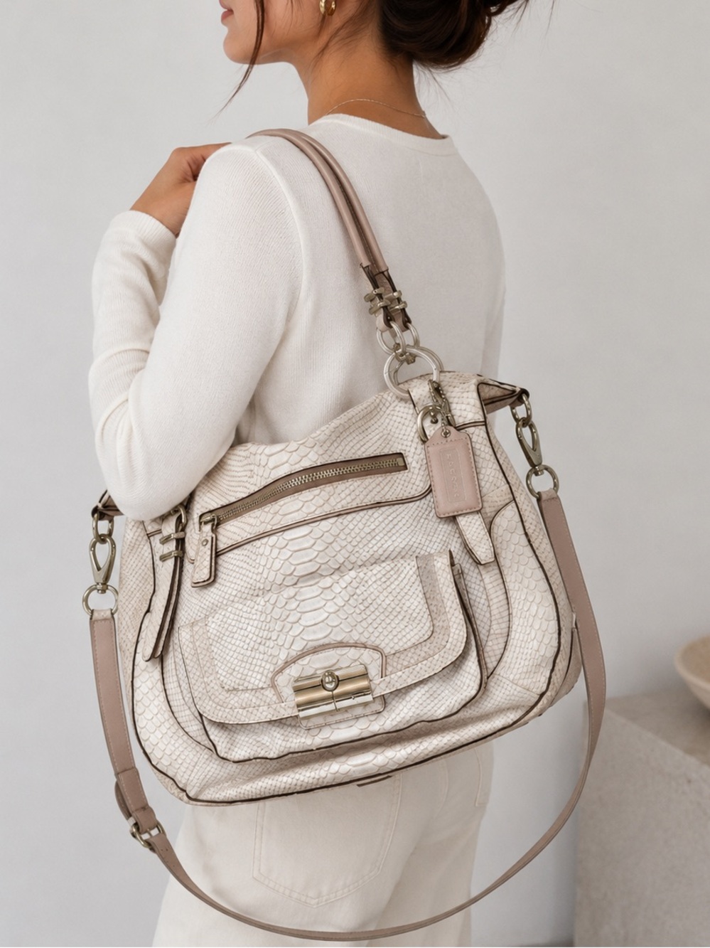 COACH Kristin Pinnacle Embossed Python Laila Round Satchel